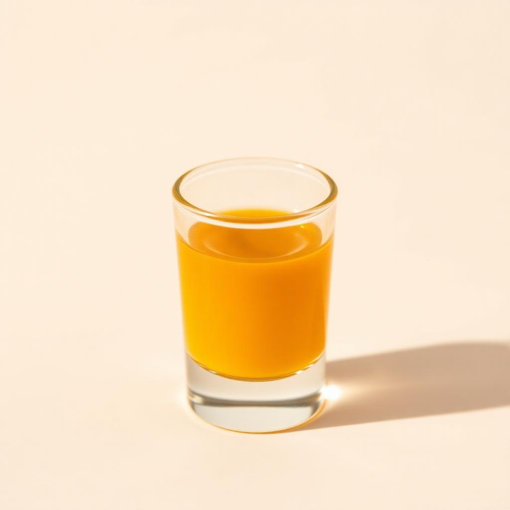 Golden turmeric-colored liver support dose in a clear shot glass